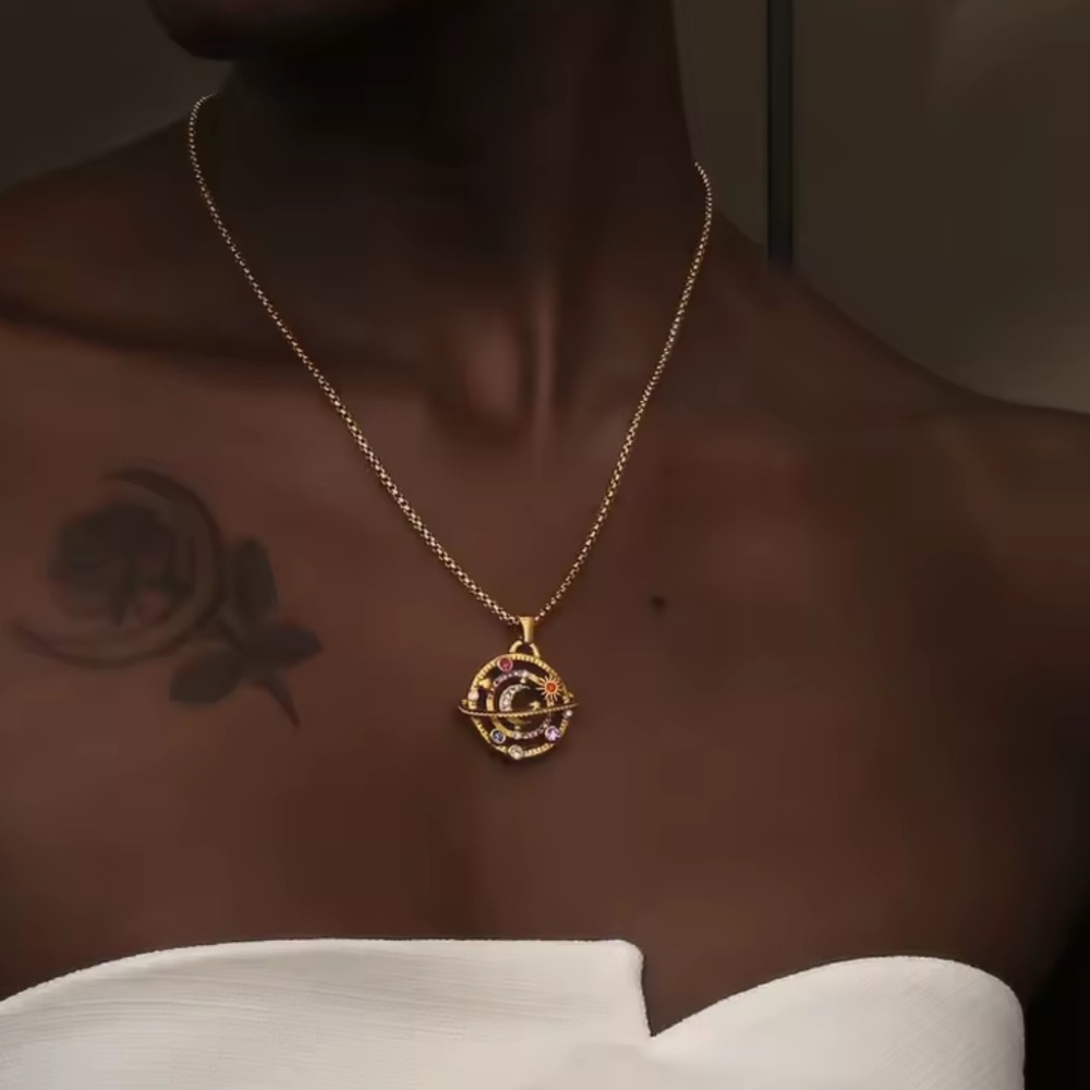 NEW 18K Gold Plated Moon Star Planet Necklace Stainless Steel